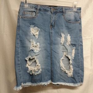 Fashion Nova Distressed Midi Shirt, L , Lt Denim Blue,  Pre-owned